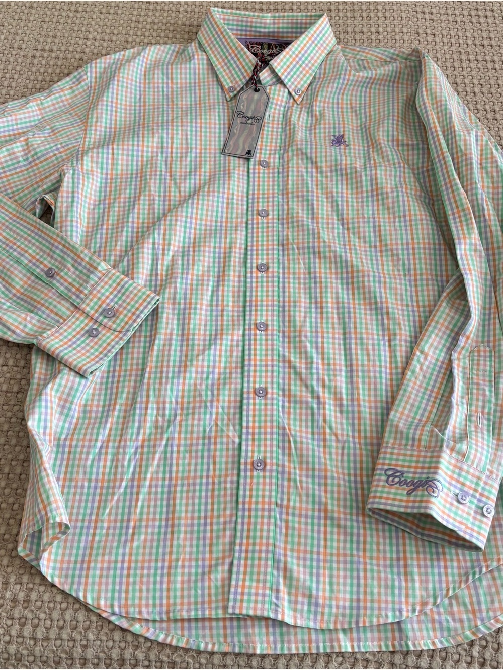 COOGI Pastel Plaid Button-Down Shirt - Green/Blue/Pink